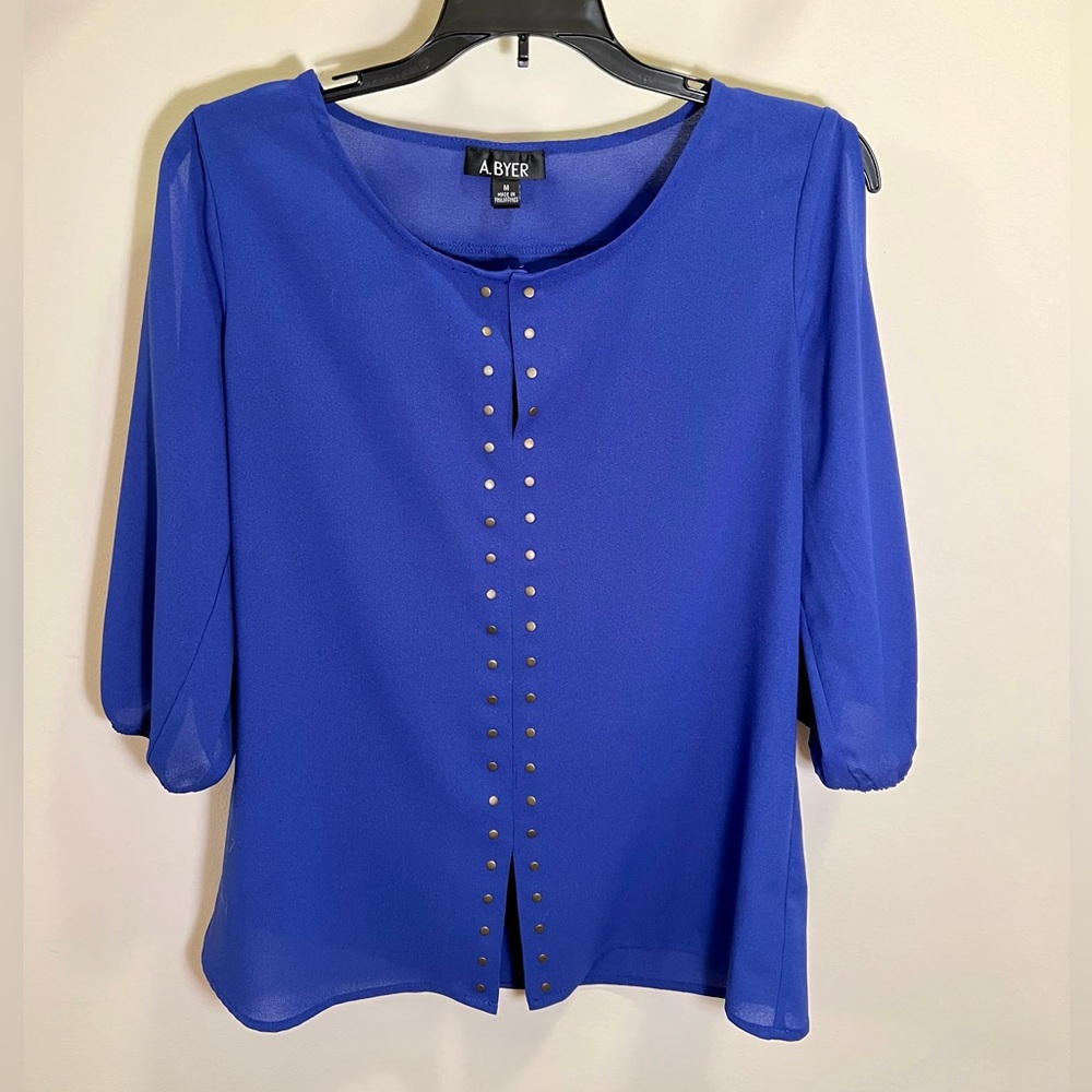 Blue Sheer cutout blouse
